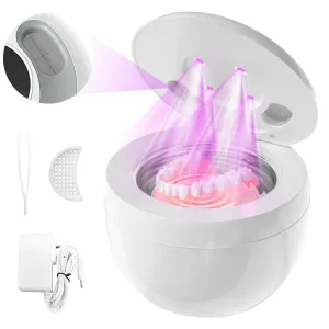 Ultrasonic Retainer Cleaner Machine - 45kHz Denture Cleaner UV Light 4 Modes with Digital Timer 200ML Portable Dental Cleaning Pod for Mouth Guards, Braces, Toothbrush Heads
