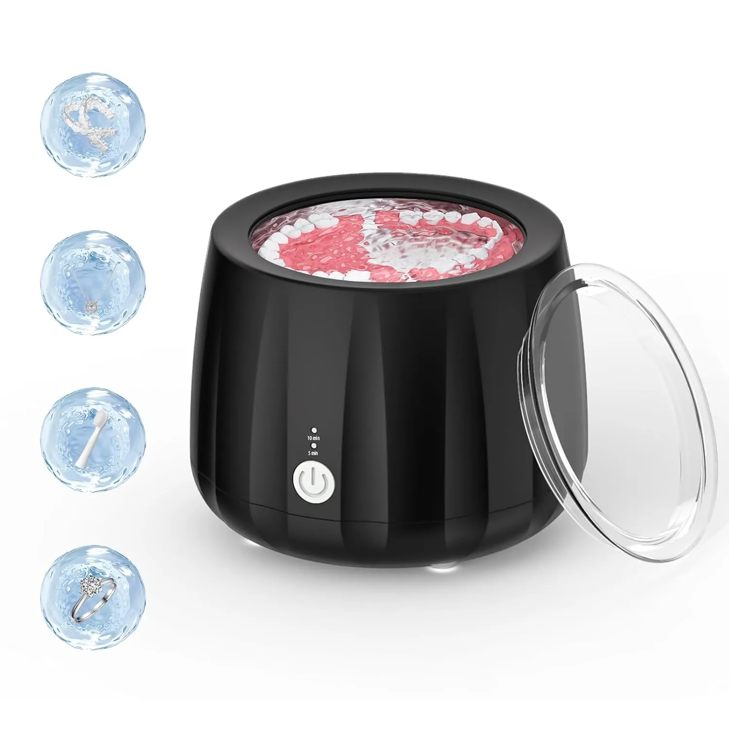 Ultrasonic Retainer Cleaner Machine.220ML Portable Denture Ultrasonic Cleaning Pod for Mouth Guard,Invisalign,Aligner.Professional Ultrasonic Cleaner for Jewelry and Ring.2 Clean Modes(Black)