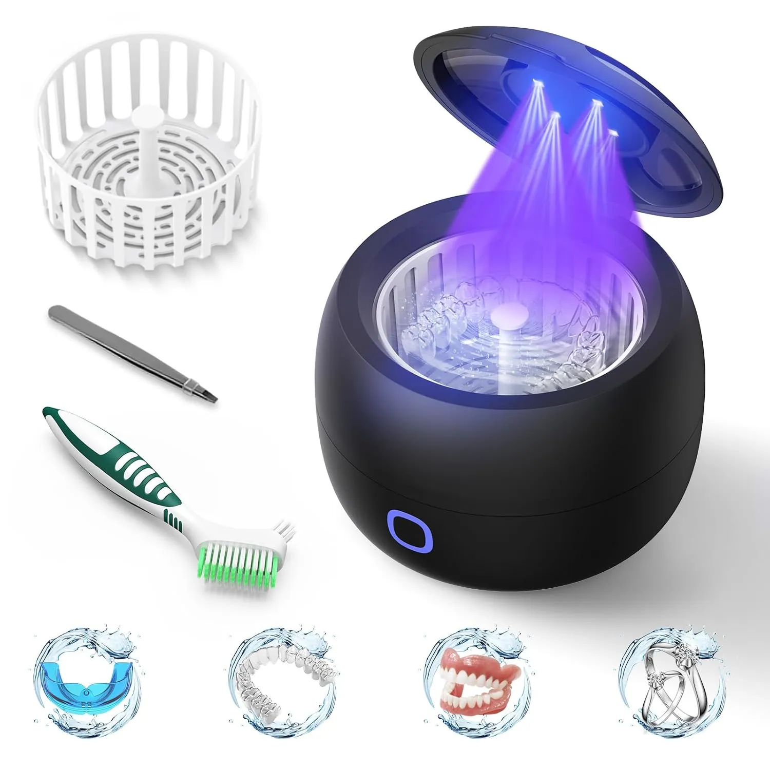 Upgraded Ultrasonic Retainer Cleaner, 45kHz Retainer Cleaner Machine for Denture Cleaner, Retainer Cleaner, Mouth Guard Cleaner, Night Guard Cleaner, Denture Cleaner with 200ML Dental Cleaning Pod