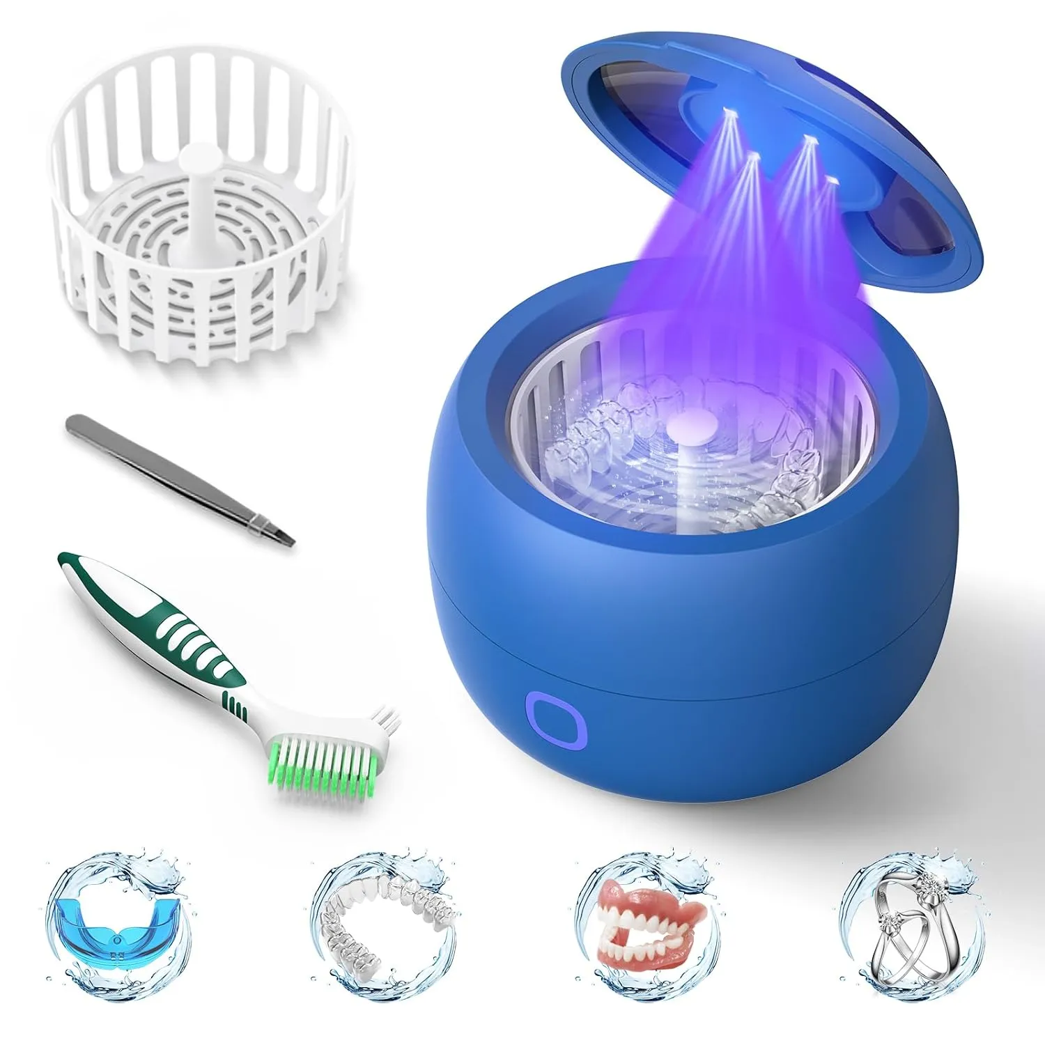 Upgraded Ultrasonic Retainer Cleaner, 45kHz Retainer Cleaner Machine for Denture Cleaner, Retainer Cleaner, Mouth Guard Cleaner, Night Guard Cleaner, Denture Cleaner with 200ML Dental Cleaning Pod