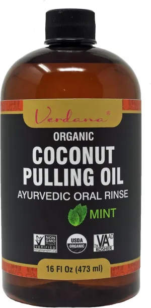 Verdana Organic Coconut Oil Pulling Rinse – 16 Fl Oz – Mint Flavor – USDA Organic, Kosher, Non-GMO – Alcohol & Fluoride Free – Ayurvedic Mouthwash for Fresh Breath, Healthy Gums & Teeth