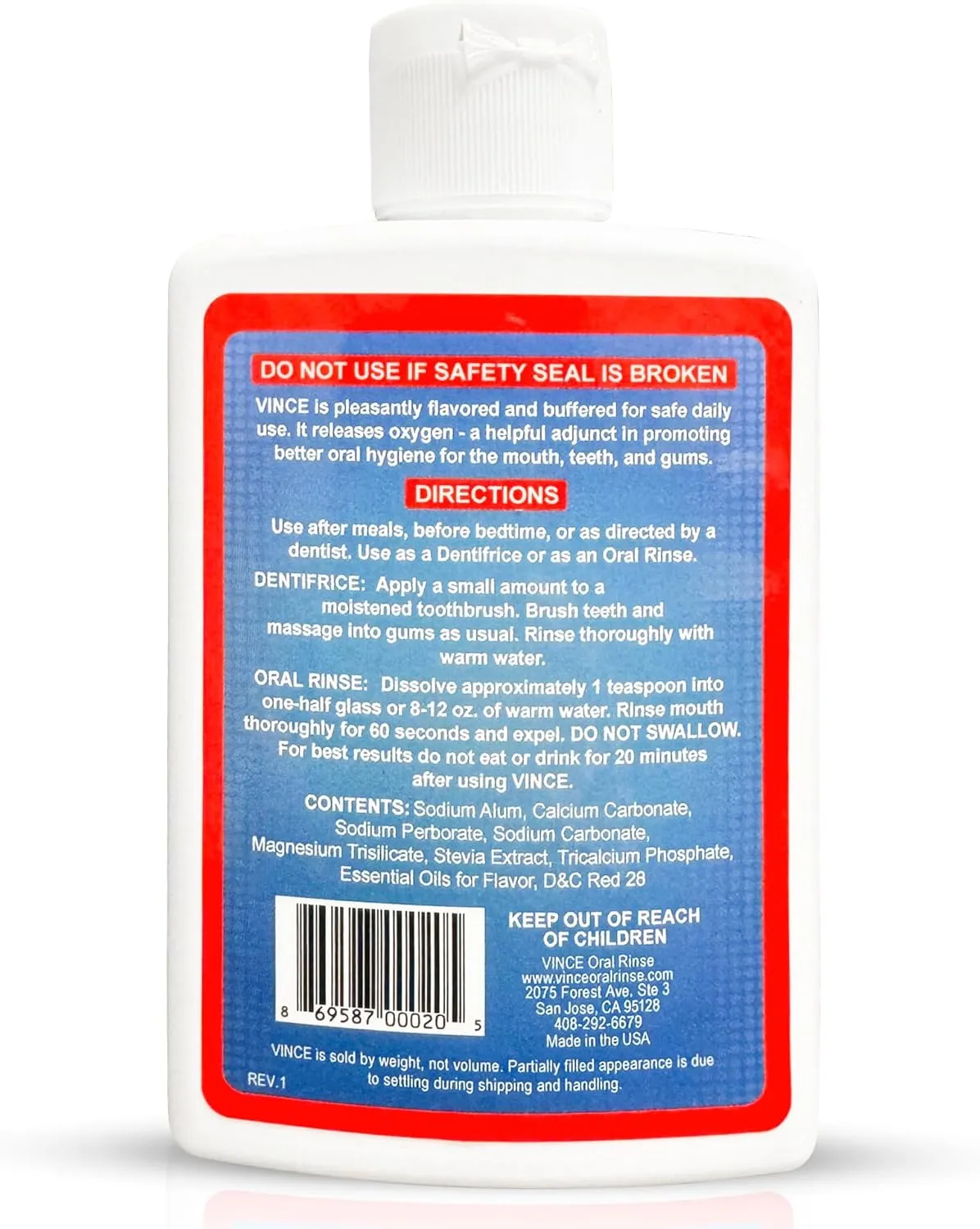 Vince Gum and Mouth Powder - Daily Use Dentifrice - Oxygenating Bubbles - Bad Breath - Gingivitis - Irritated or Bleeding Gums - Canker Sore - Inflammation - Wounds - Cleanse & Refresh - 4 Ounce