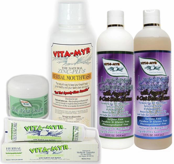 VITA-MYR Lavender All-in-One Care Set - Shampoo/Conditioner, Mouthwash, Zinc  XTRA Toothpaste, Aloe Vera Cream