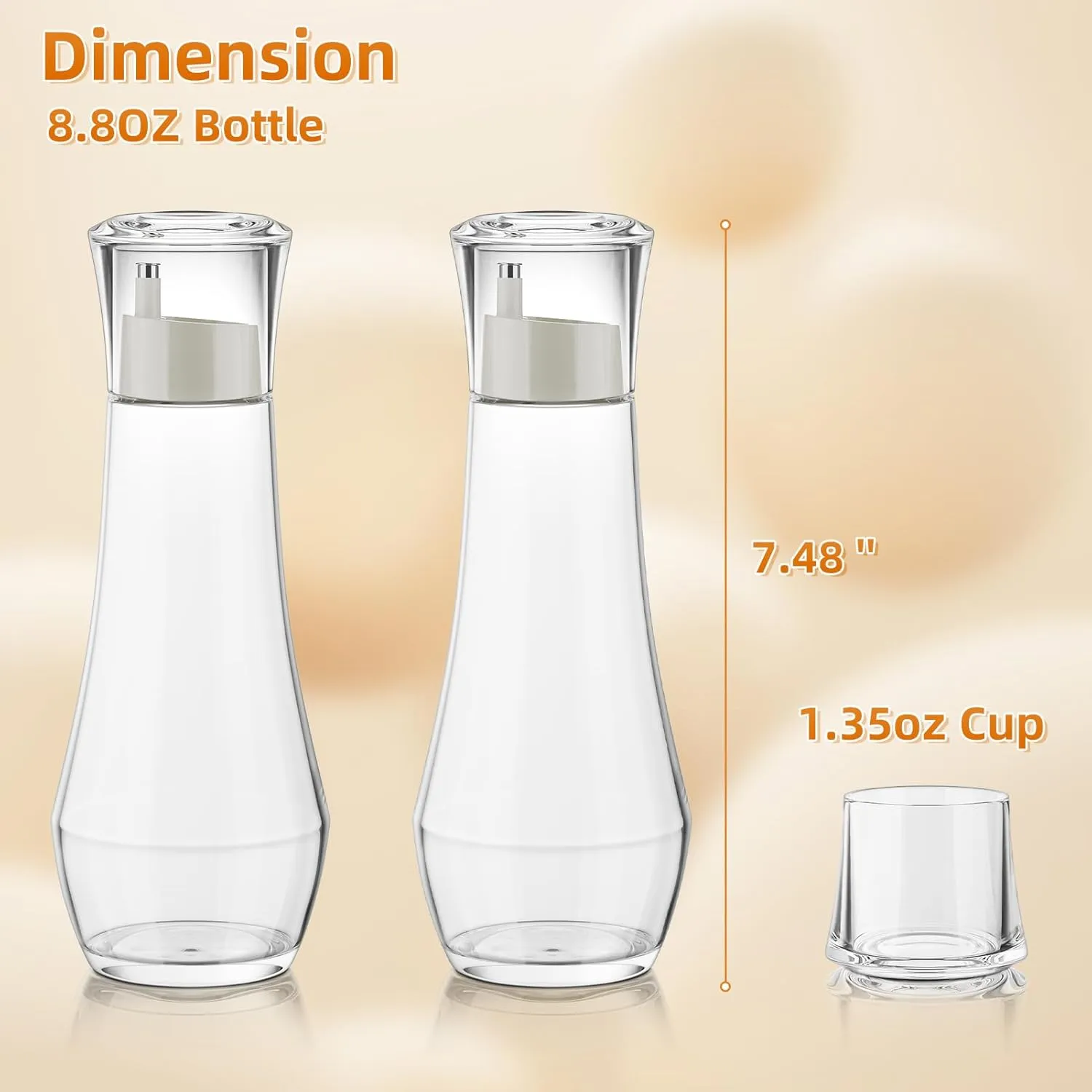 VITVITI Glass Mouthwash Dispenser for Bathroom, 8.8OZ Mouth Wash Container Bottle with Lid Cup, Small Clear Refillable Mouthwash Dispenser Decanter for Countertop, Set of 2
