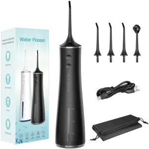 Water flosser Cordless, Dental Flossers USB Rechargable Teeth flosser Professional Electric Portable Oral lrrigator with 4 Modes, Color bleck