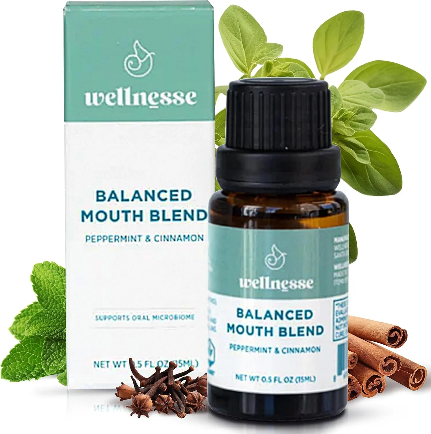 Wellnesse Concentrated Organic Mouthwash with Peppermint & Cinnamon Leaf Oil | Alcohol-Free Natural Breath Freshener | Oil Pulling Formula | Dye-Free Mouthwash | Oral Care Solution