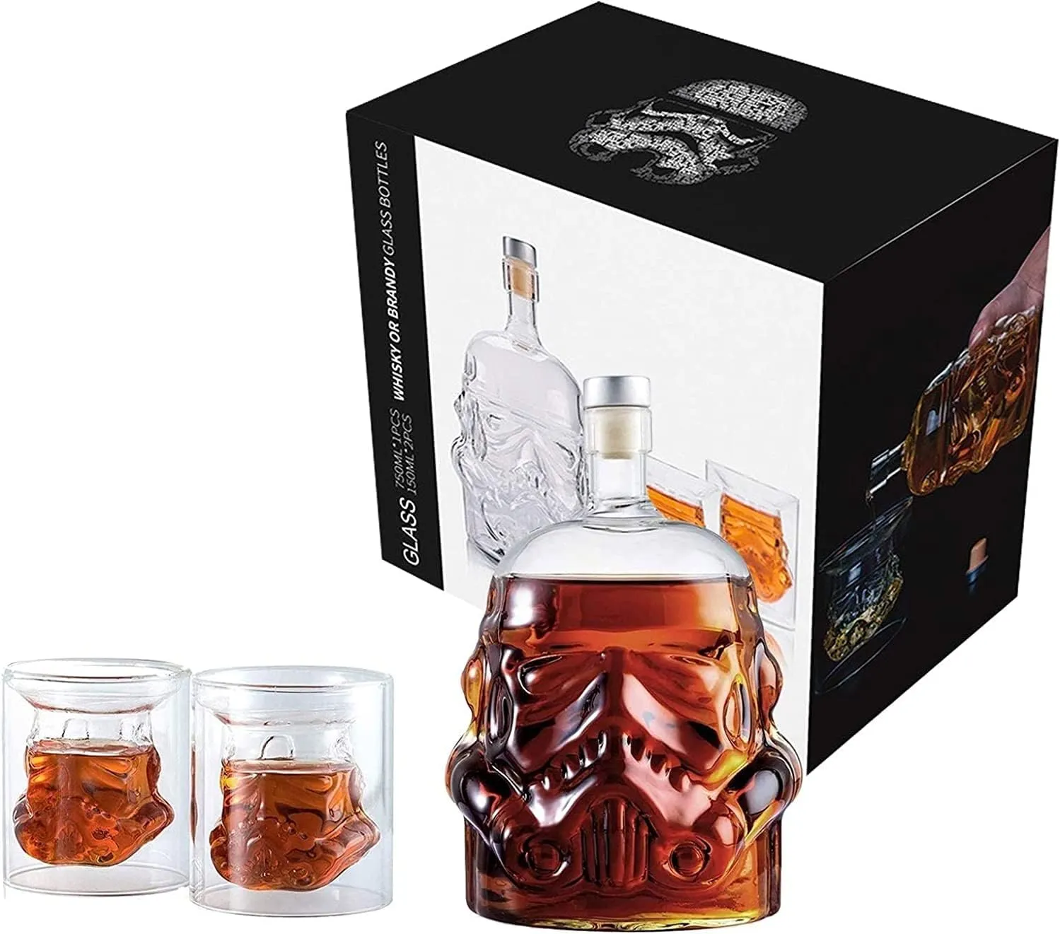 Whiskey Decanter Set With 2 Glasses, Transparent Creative Flask Carefe, Whiskey Carafe for Wine, Scotch, Bourbon, Vodka, Liquor - 750ml Unique Bottles Christmas Gift for Men Dad Women
