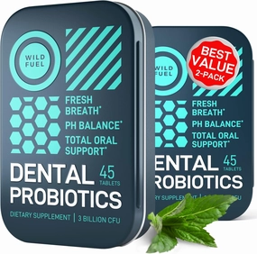 WILD FUEL Oral Probiotics for Teeth, Bad Breath, Gum Health - 3bn CFU K12 Lactobacillus Paracasei, Salivarius Dental Probiotic - Oral Probiotic Mints - 90 Fresh Breath Mint Dental Probiotics Tablets