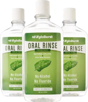 Xyloburst Oral Rinse Natural Mouthwash - Xylitol Mouthwash | Fluoride Free Mouth Wash | Alcohol Free Mouth Wash | Fresh Mint Mouth Rinse | SLS Free | 3-Pack