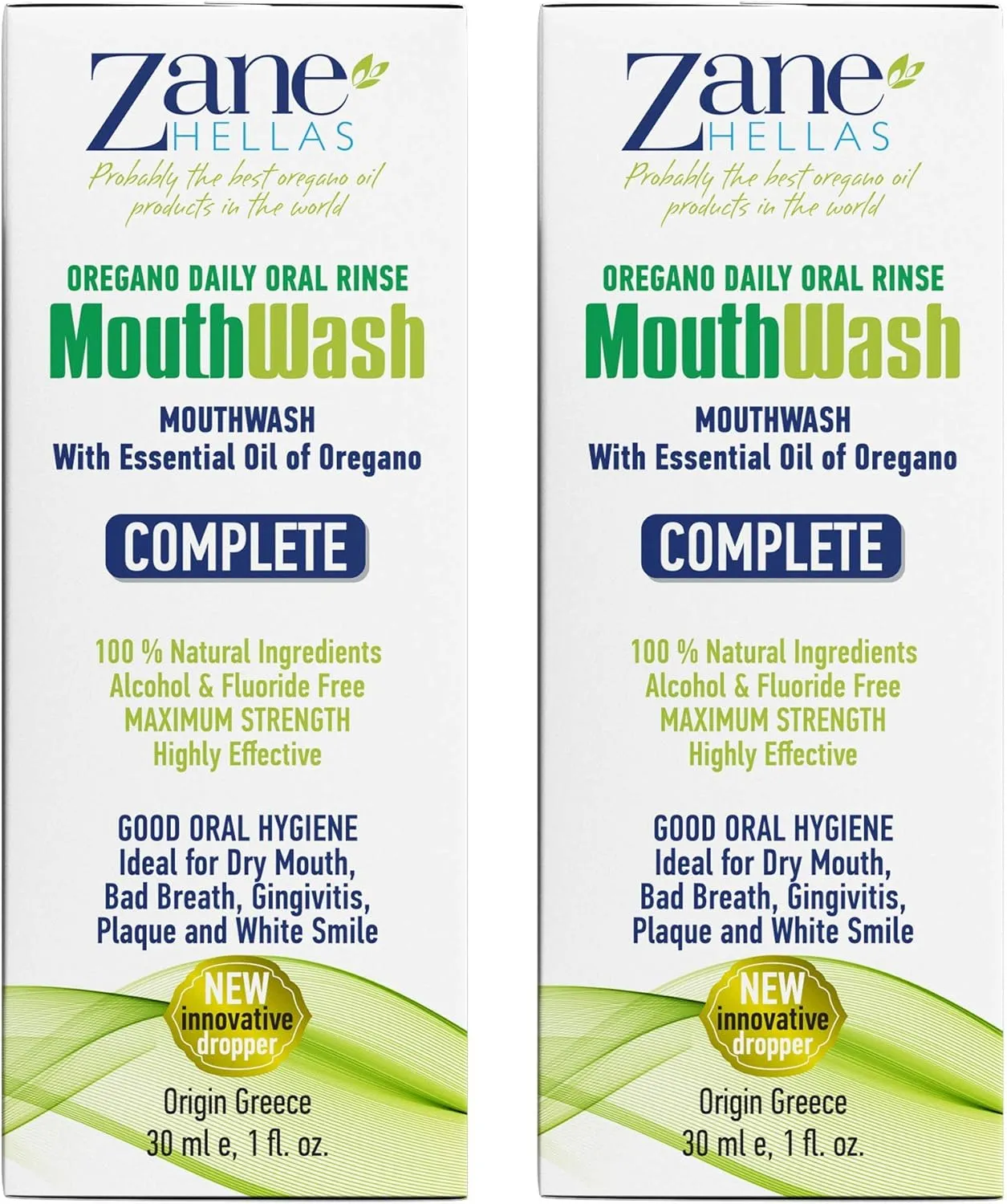 Zane Hellas MouthWash. Oral Rinse with Oregano Oil Power. Ideal for Gingivitis, Plaque, Dry Mouth, and Bad Breath. Alcohol and Fluoride Free. 100% Herbal Solution. 2 fl.oz.-60ml.