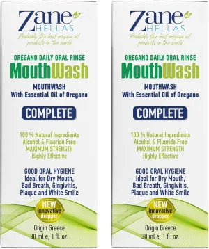 Zane Hellas MouthWash. Oral Rinse with Oregano Oil Power. Ideal for Gingivitis, Plaque, Dry Mouth, and Bad Breath. Alcohol and Fluoride Free. 100% Herbal Solution. 2 fl.oz.-60ml.