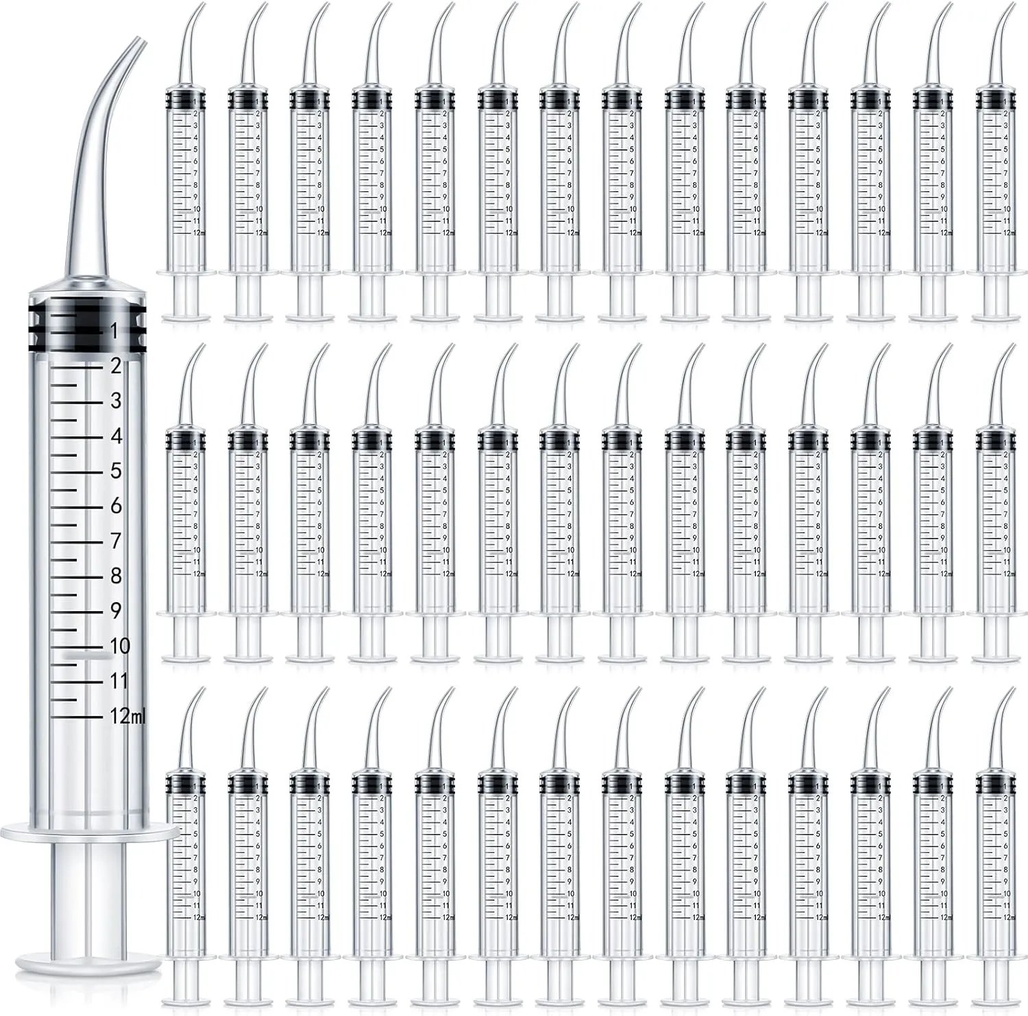 Zhengmy 100 Pack Dental Syringe with Curved Tip 12ml Disposable Irrigation Dental Syringe for Tonsil Stones Squirt Liquid Injection Mouthwash Cleaner Oral Tooth Care(with Capacity Scale)